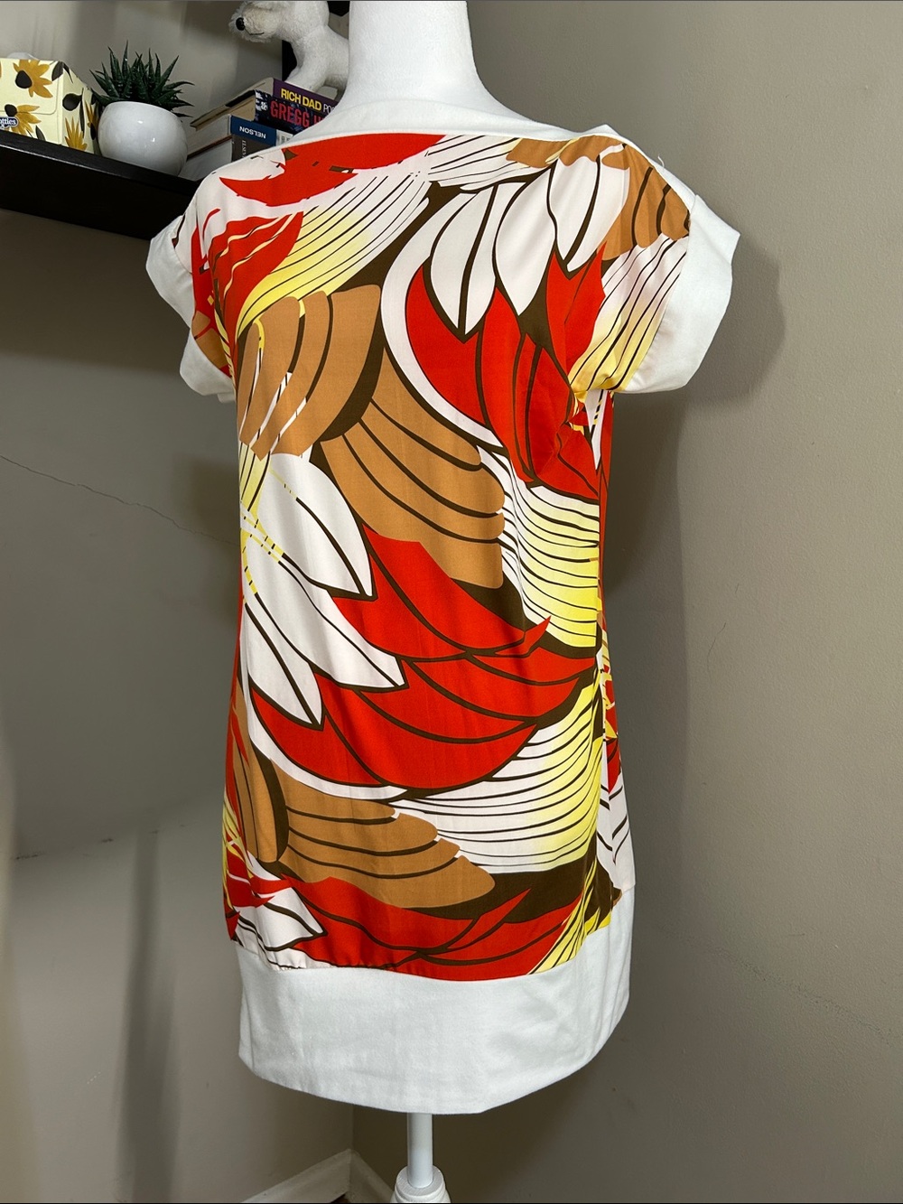 Islander Multicolor Abstract Floral Shift Dress in Pink, Yellow & Brown